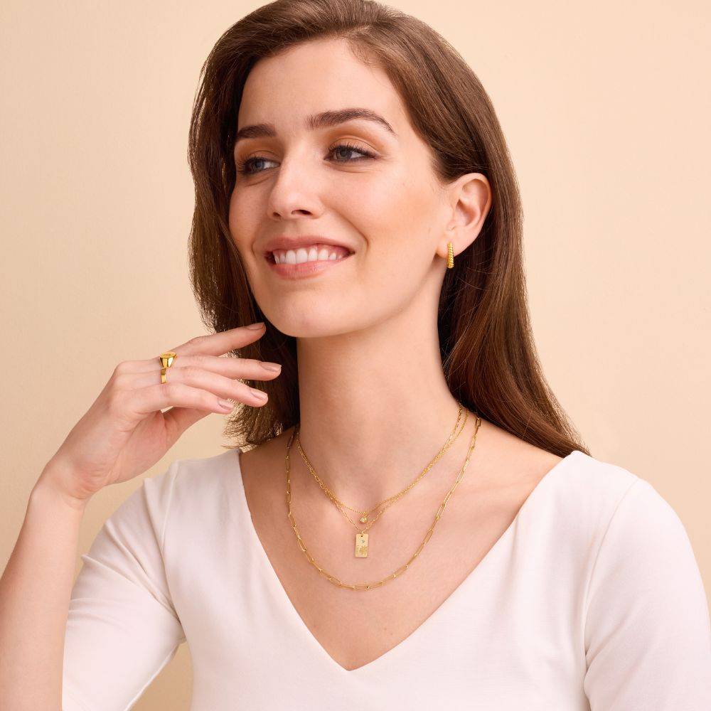 Collar de Eslabones con Flor de Nacimiento y Diamante en Baño de Oro-5 Collar de Eslabones con Flor de Nacimiento y Diamante en Baño de Oro-5 foto de producto