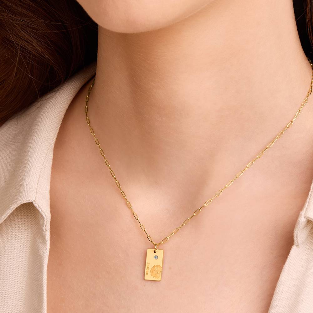 Collar de Eslabones con Flor de Nacimiento y Diamante en Vermeil de Oro-6 foto de producto