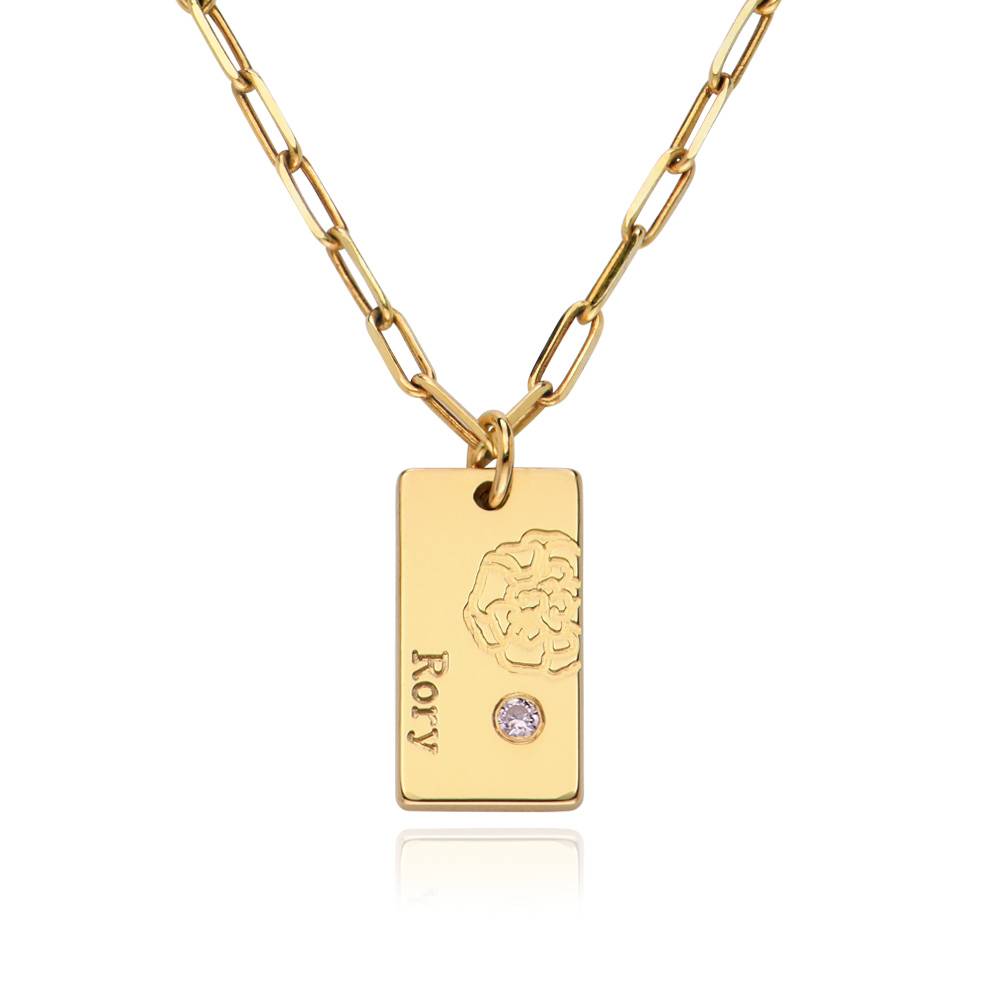 Collar de Eslabones con Flor de Nacimiento y Piedra en Baño de Oro-1 Collar de Eslabones con Flor de Nacimiento y Piedra en Baño de Oro-1 foto de producto