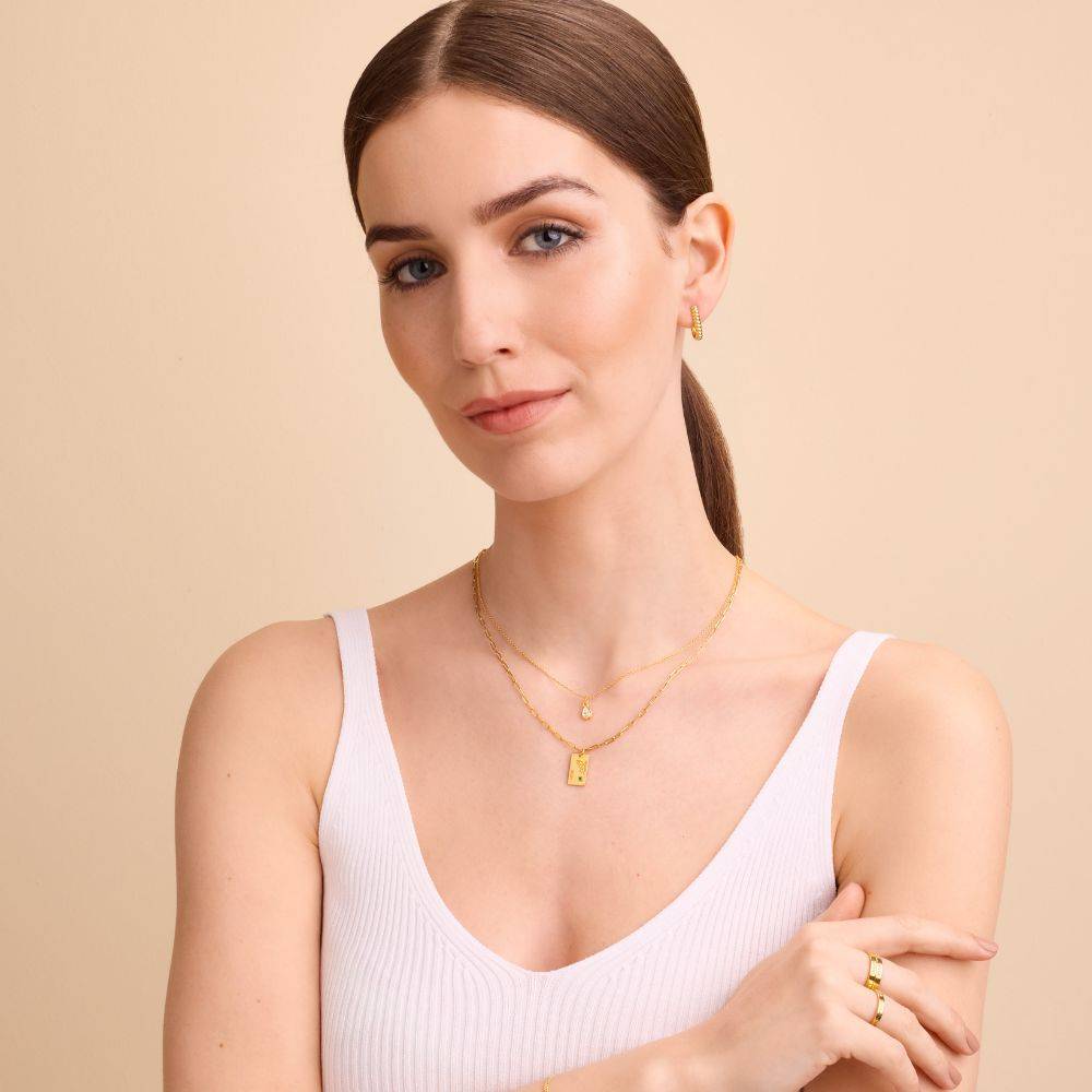 Collar de Eslabones con Flor de Nacimiento y Piedra en Vermeil de Oro-7 foto de producto