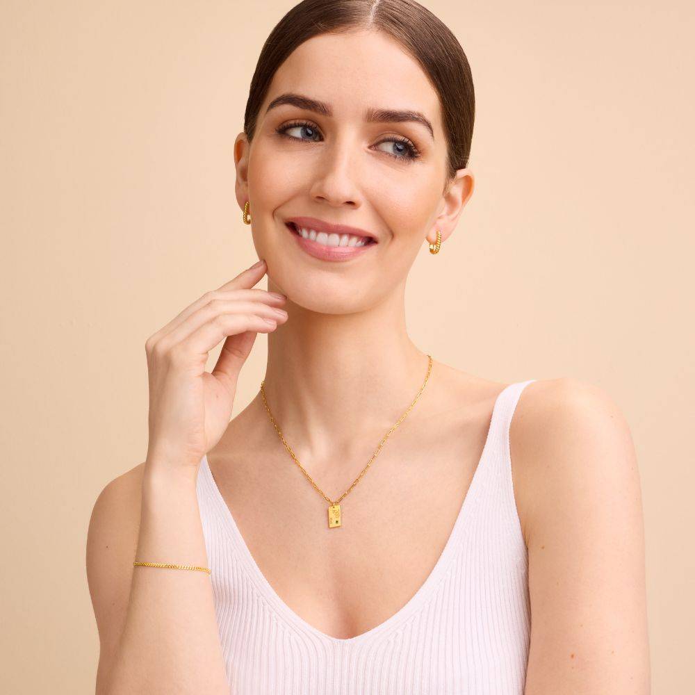 Collar de Eslabones con Flor de Nacimiento y Piedra en Vermeil de Oro-5 foto de producto