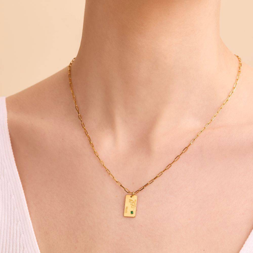Collar de Eslabones con Flor de Nacimiento y Piedra en Vermeil de Oro-6 foto de producto