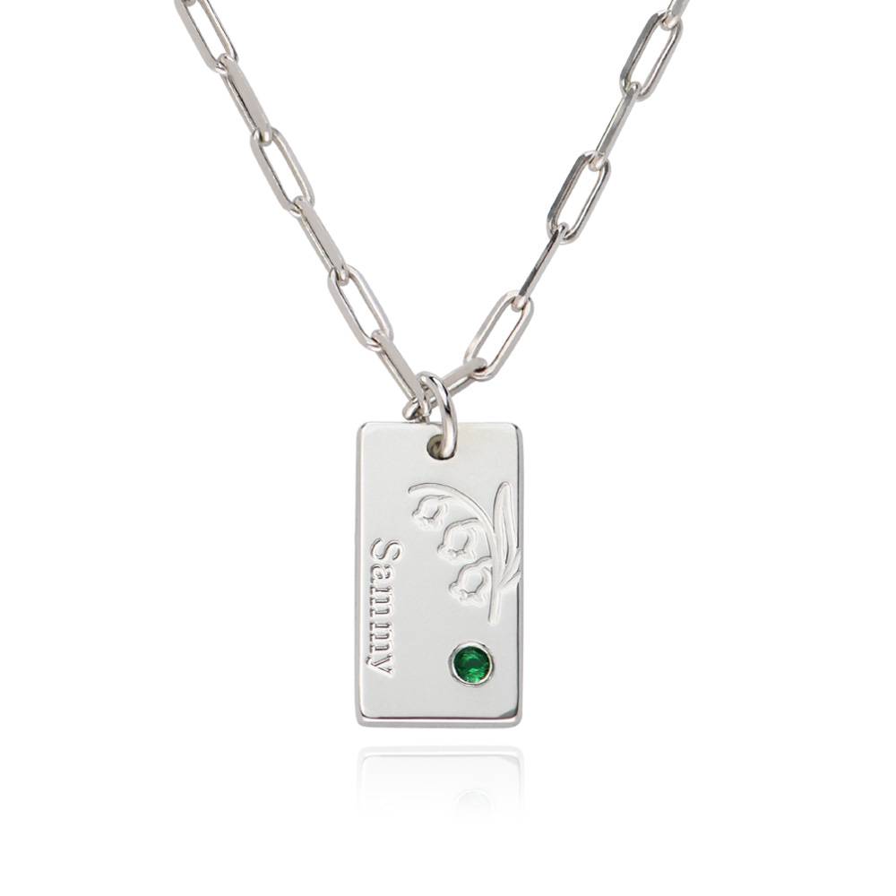 Collar de Eslabones con Flor de Nacimiento y Piedra en Plata Esterlina-2 foto de producto