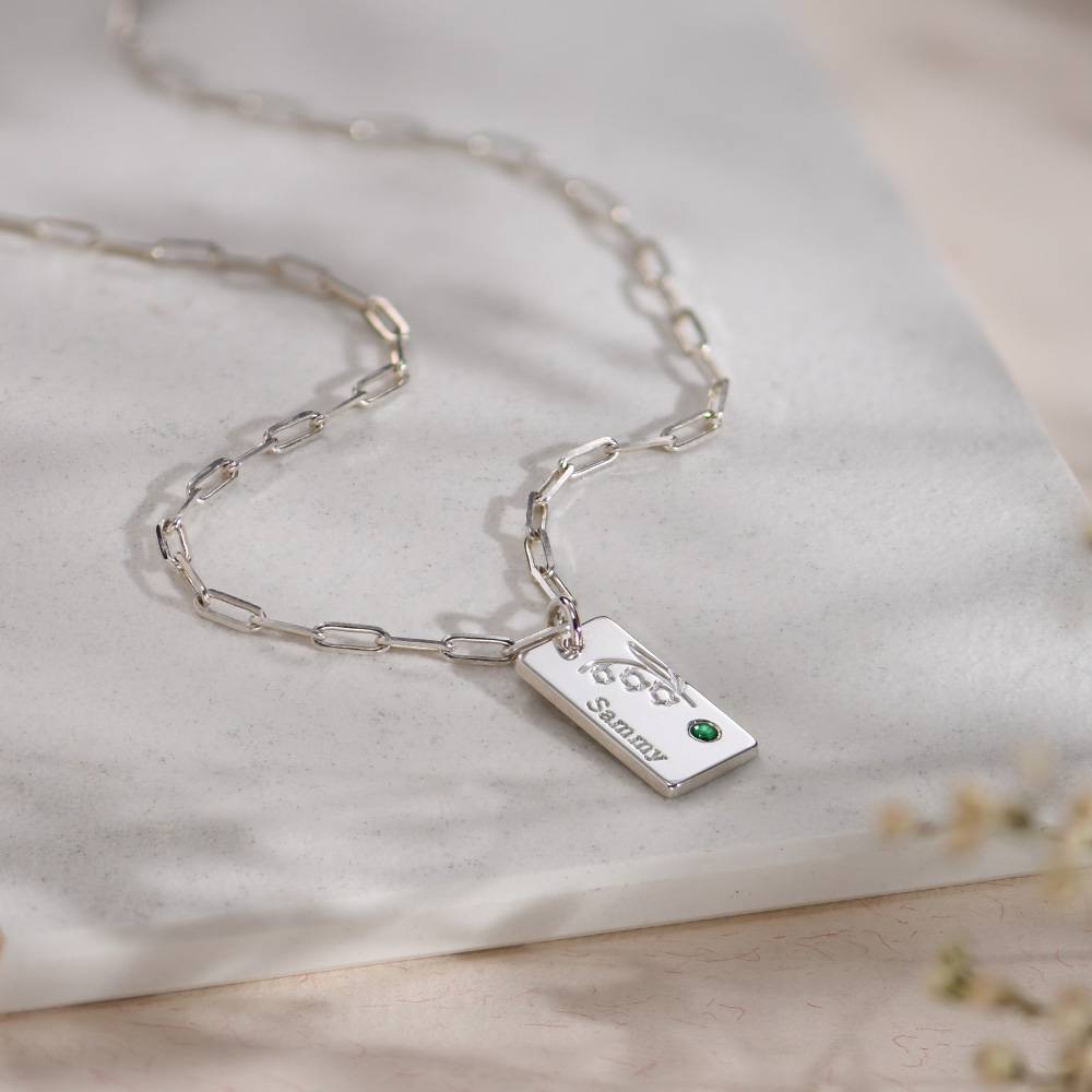 Collar de Eslabones con Flor de Nacimiento y Piedra en Plata Esterlina-1 foto de producto