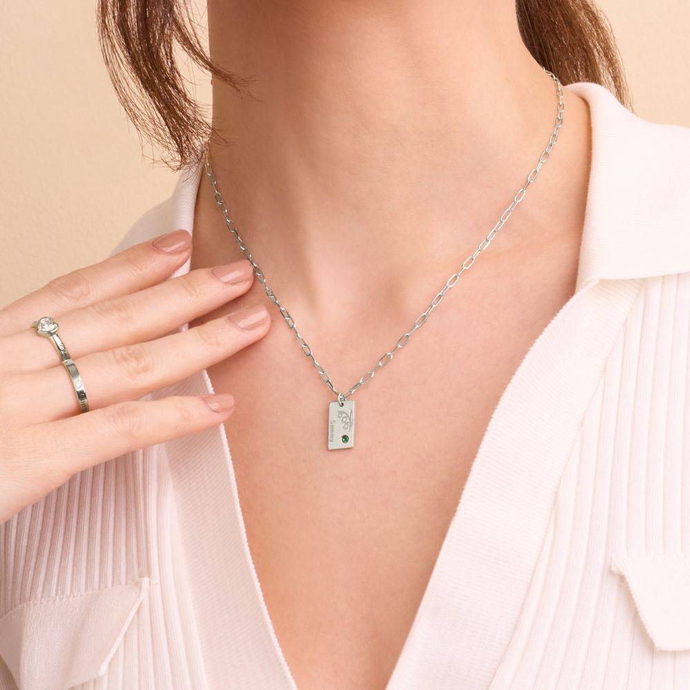 Collar de Eslabones con Flor de Nacimiento y Piedra en Plata Esterlina-6 foto de producto