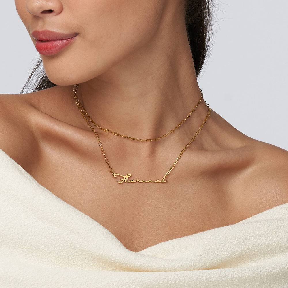 Collar de Eslabones con Nombre de Firma en Chapa de Oro-2 foto de producto