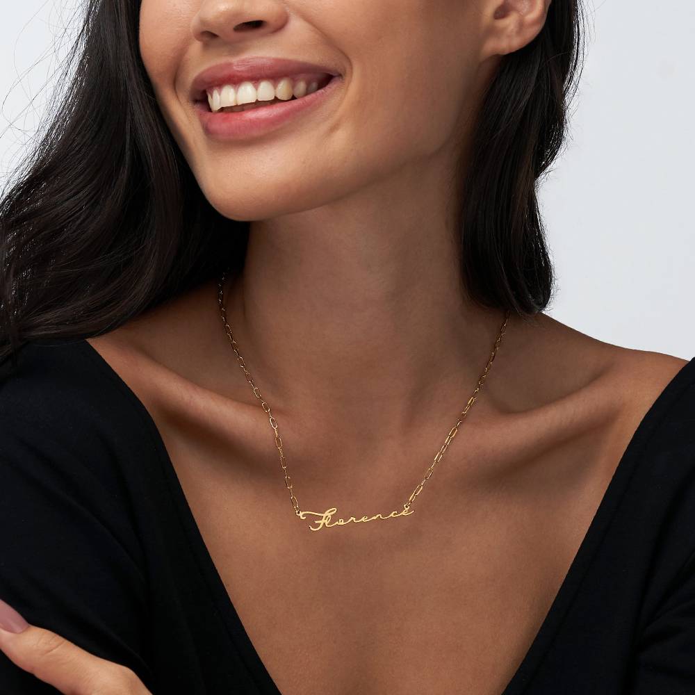 Collar de Eslabones con Nombre de Firma en Chapa de Oro-1 foto de producto