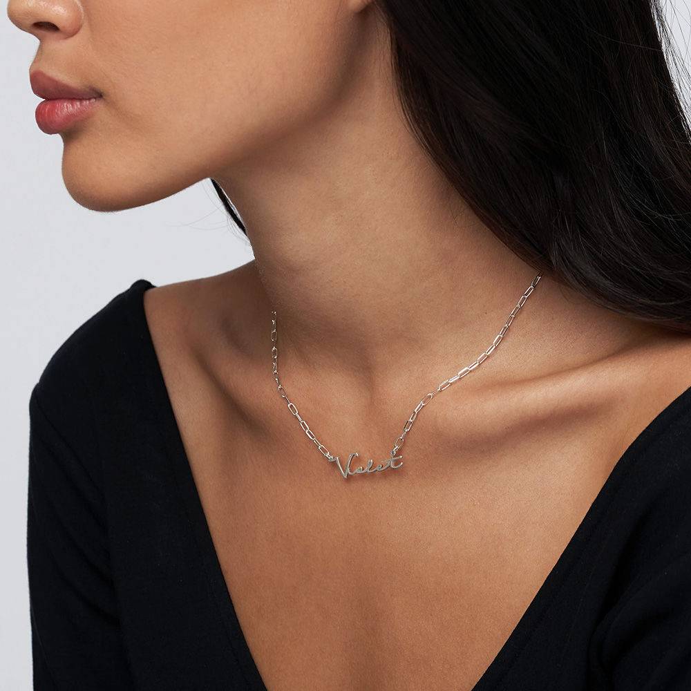 Collar de Eslabones con Nombre de Firma en Plata Esterlina-5 foto de producto