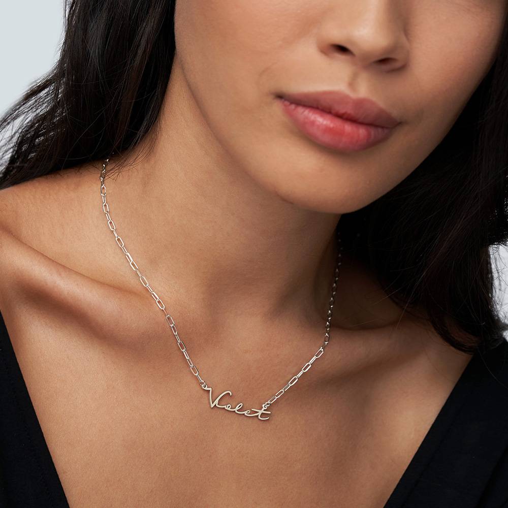 Collar de Eslabones con Nombre de Firma en Plata Esterlina-3 foto de producto
