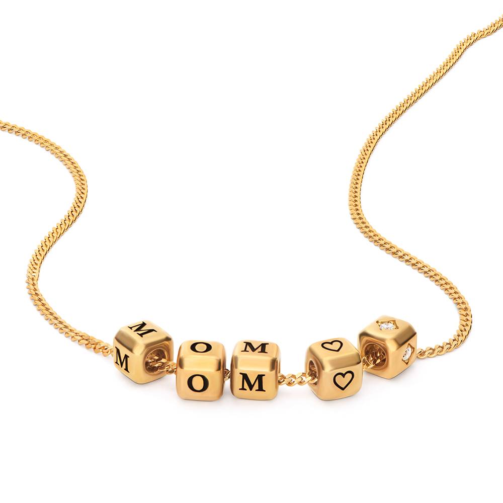 Collar de Cubos con Inicial Pequeños Amores en Chapa de Oro con Diamante de 0.08 CT-4 foto de producto