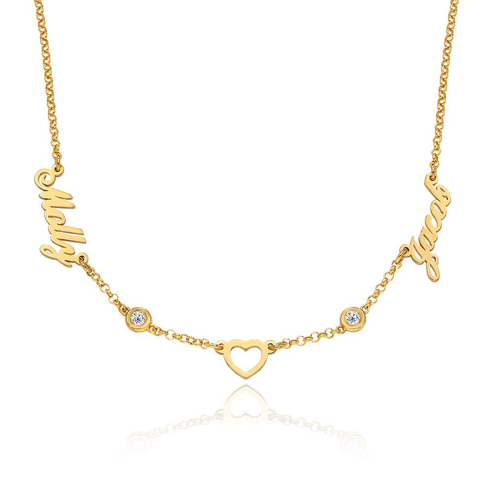 Collar con Nombre y Corazón Lovers con 0.2ct Diamantes en Baño de Oro-1 Collar con Nombre y Corazón Lovers con 0.2ct Diamantes en Baño de Oro-1 foto de producto