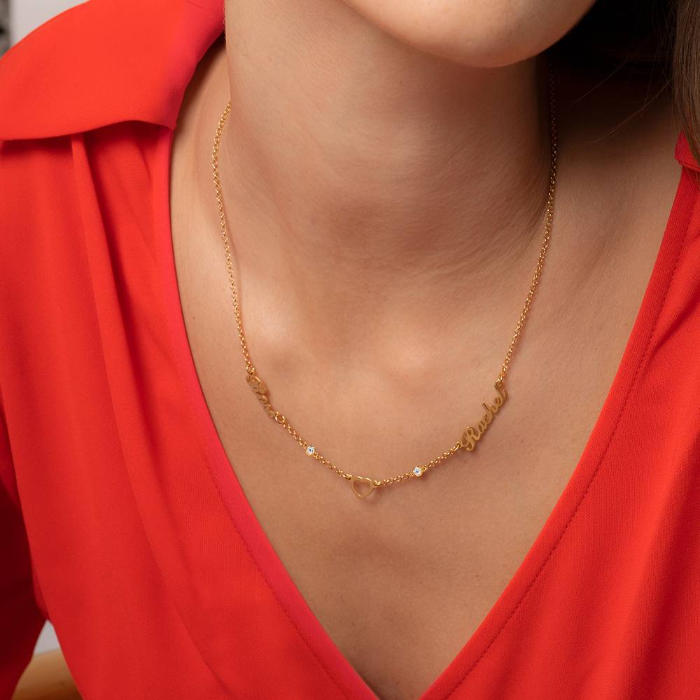 Collar con Nombre y Corazón Lovers con 0.2ct Diamantes en Baño de Oro-3 Collar con Nombre y Corazón Lovers con 0.2ct Diamantes en Baño de Oro-3 foto de producto