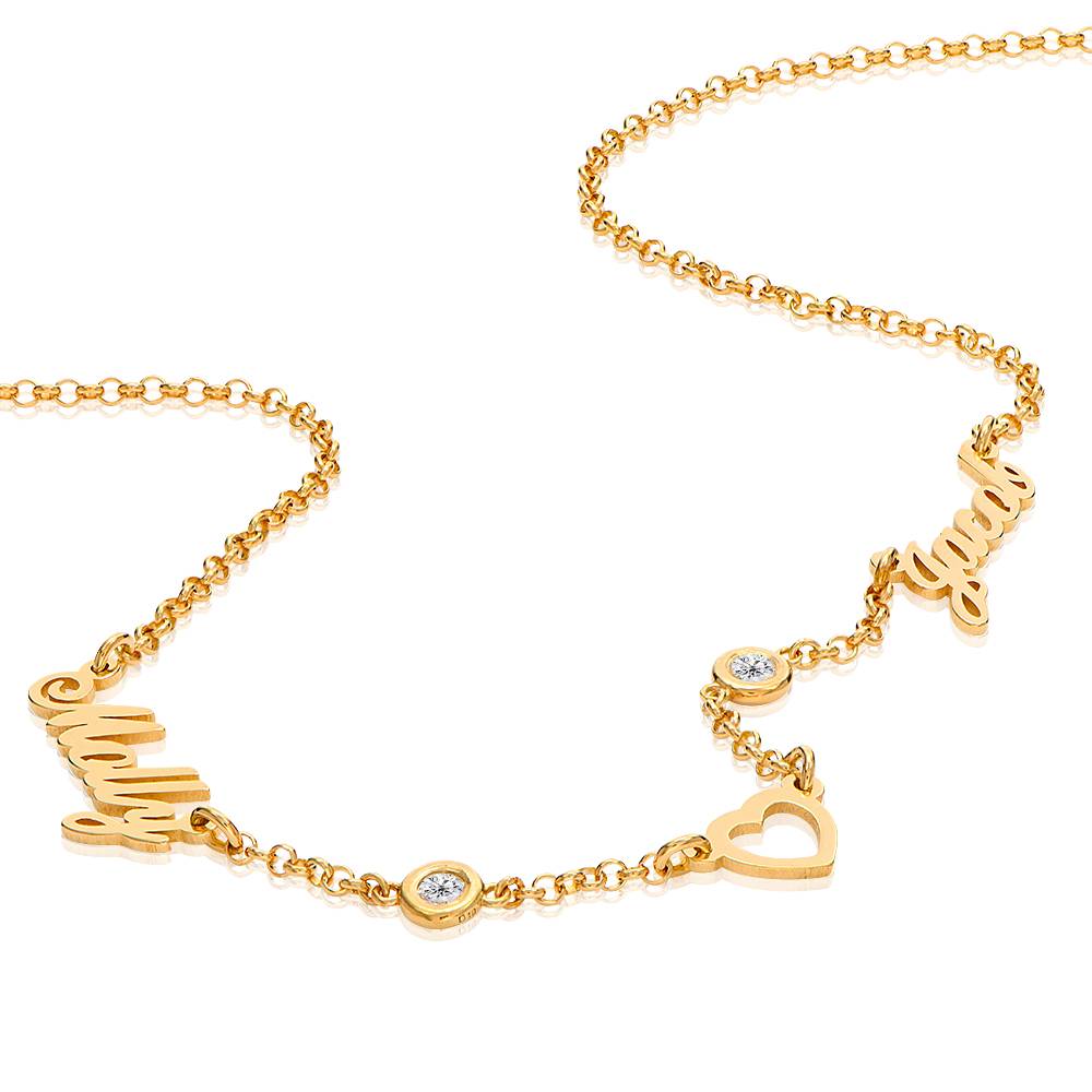 Collar con Nombre y Corazón Lovers con 0.2ct Diamantes en Baño de Oro-5 Collar con Nombre y Corazón Lovers con 0.2ct Diamantes en Baño de Oro-5 foto de producto