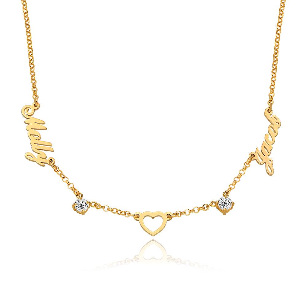 Collar con Nombre y Corazón Lovers con 0.6ct Diamantes en Baño de Oro-1 foto de producto