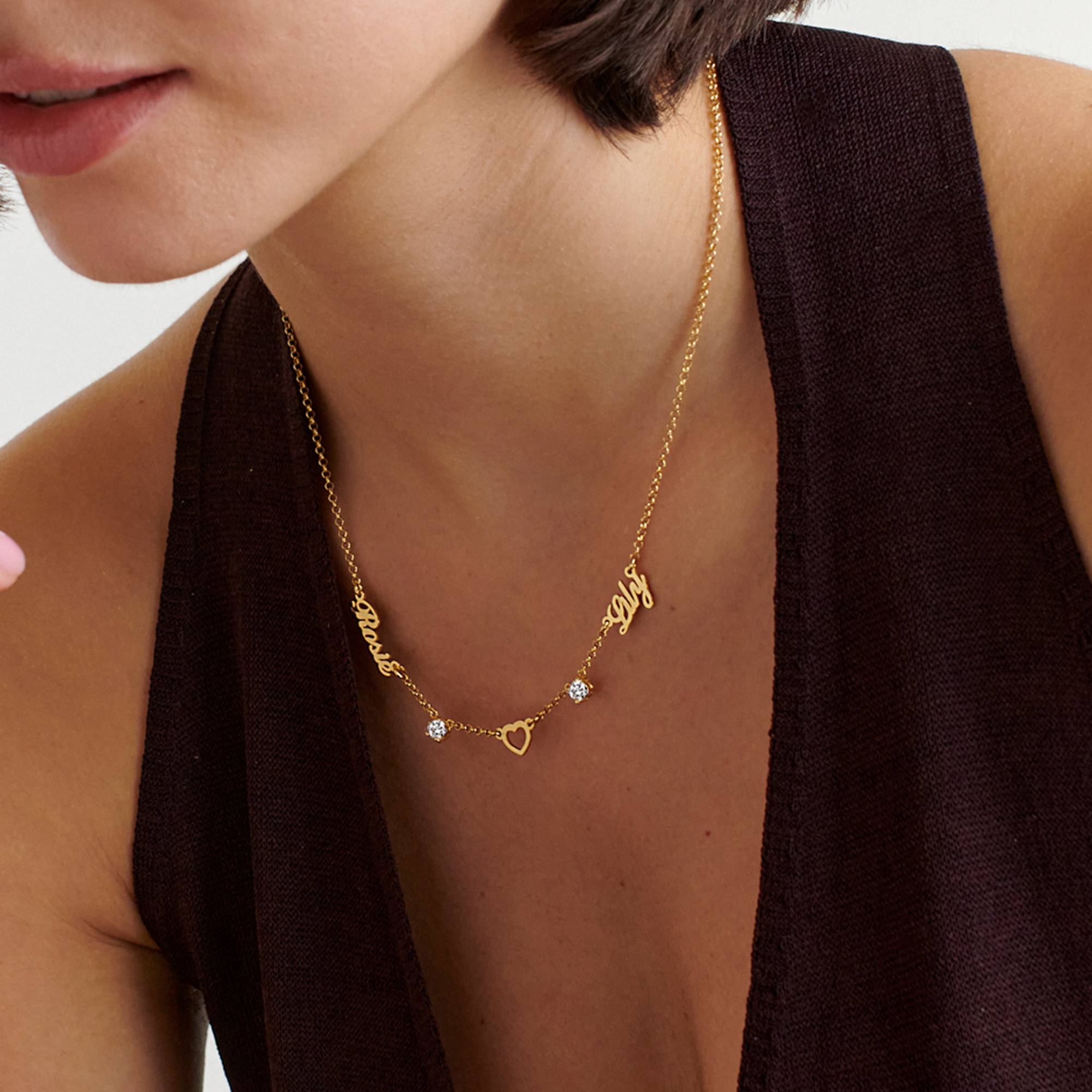Collar con Nombre y Corazón Lovers con 0.6ct Diamantes en Baño de Oro-5 foto de producto