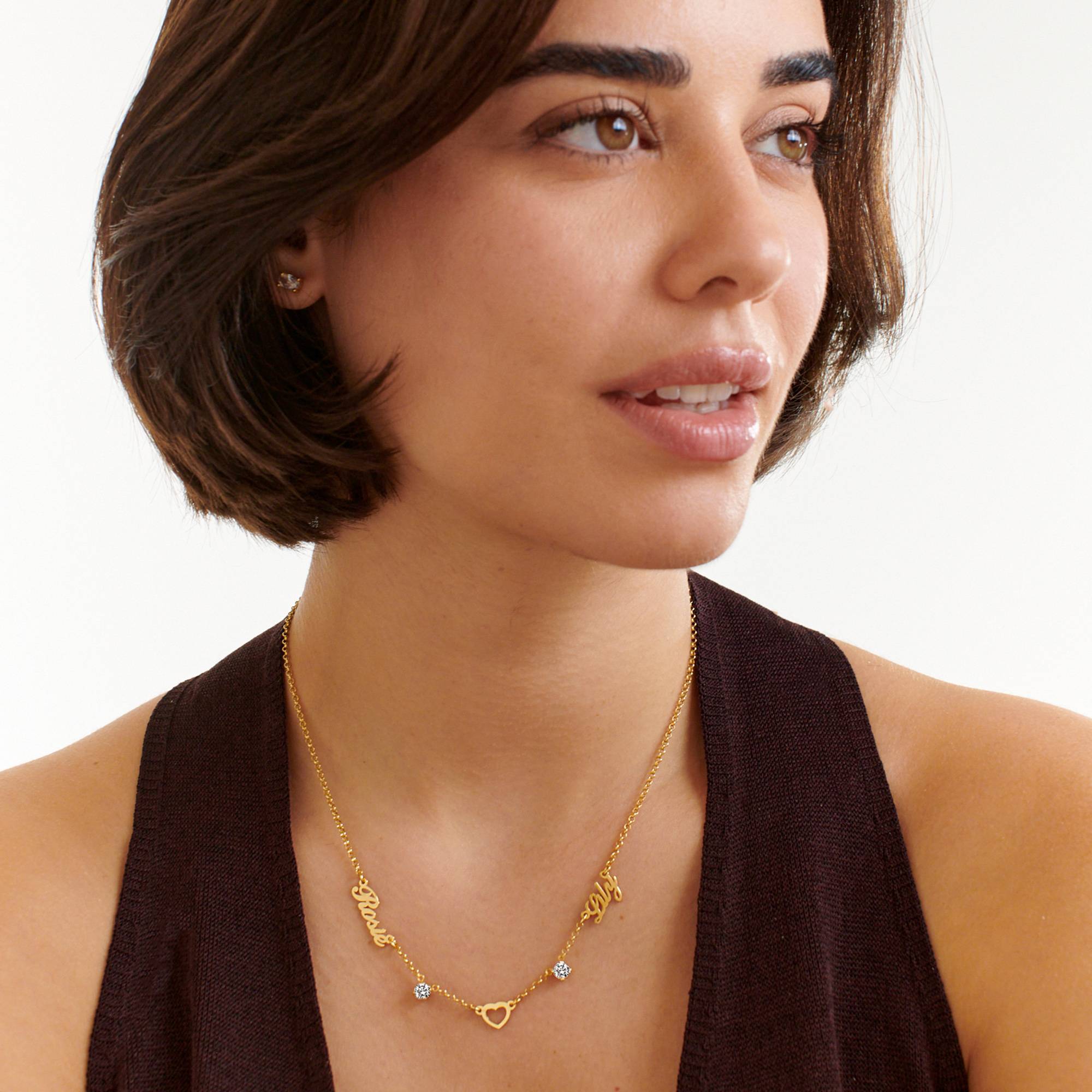 Collar con Nombre y Corazón Lovers con 0.6ct Diamantes en Baño de Oro-4 foto de producto