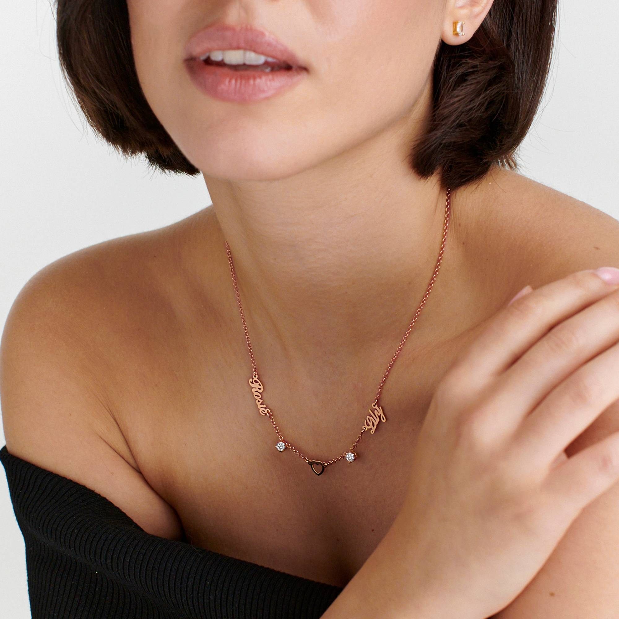 Collar con Nombre y Corazón Lovers con 0.6ct Diamantes en Chapa de Oro Rosa-7 Collar con Nombre y Corazón Lovers con 0.6ct Diamantes en Chapa de Oro Rosa-7 foto de producto