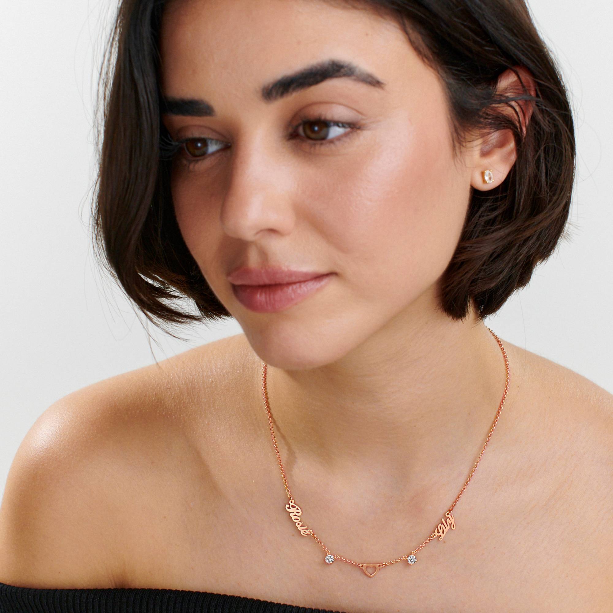 Collar con Nombre y Corazón Lovers con 0.6ct Diamantes en Chapa de Oro Rosa-4 Collar con Nombre y Corazón Lovers con 0.6ct Diamantes en Chapa de Oro Rosa-4 foto de producto
