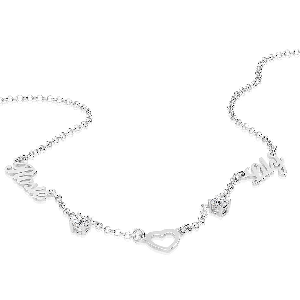 Collar con Nombre y Corazón Lovers con 0.6ct Diamantes en Plata Esterlina-1 foto de producto