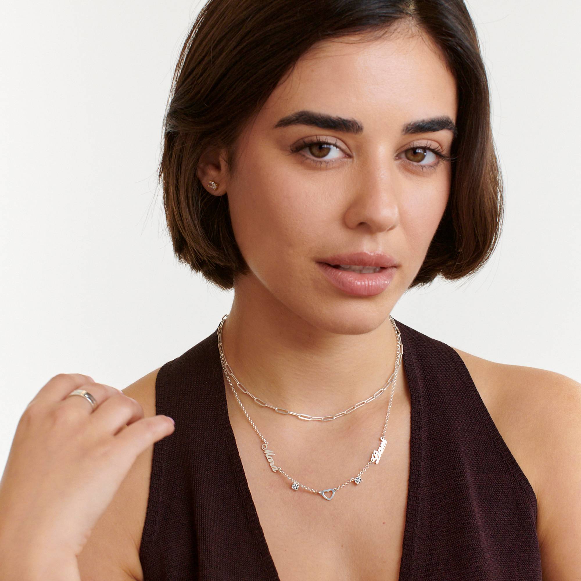 Collar con Nombre y Corazón Lovers con 0.6ct Diamantes en Plata Esterlina-4 foto de producto