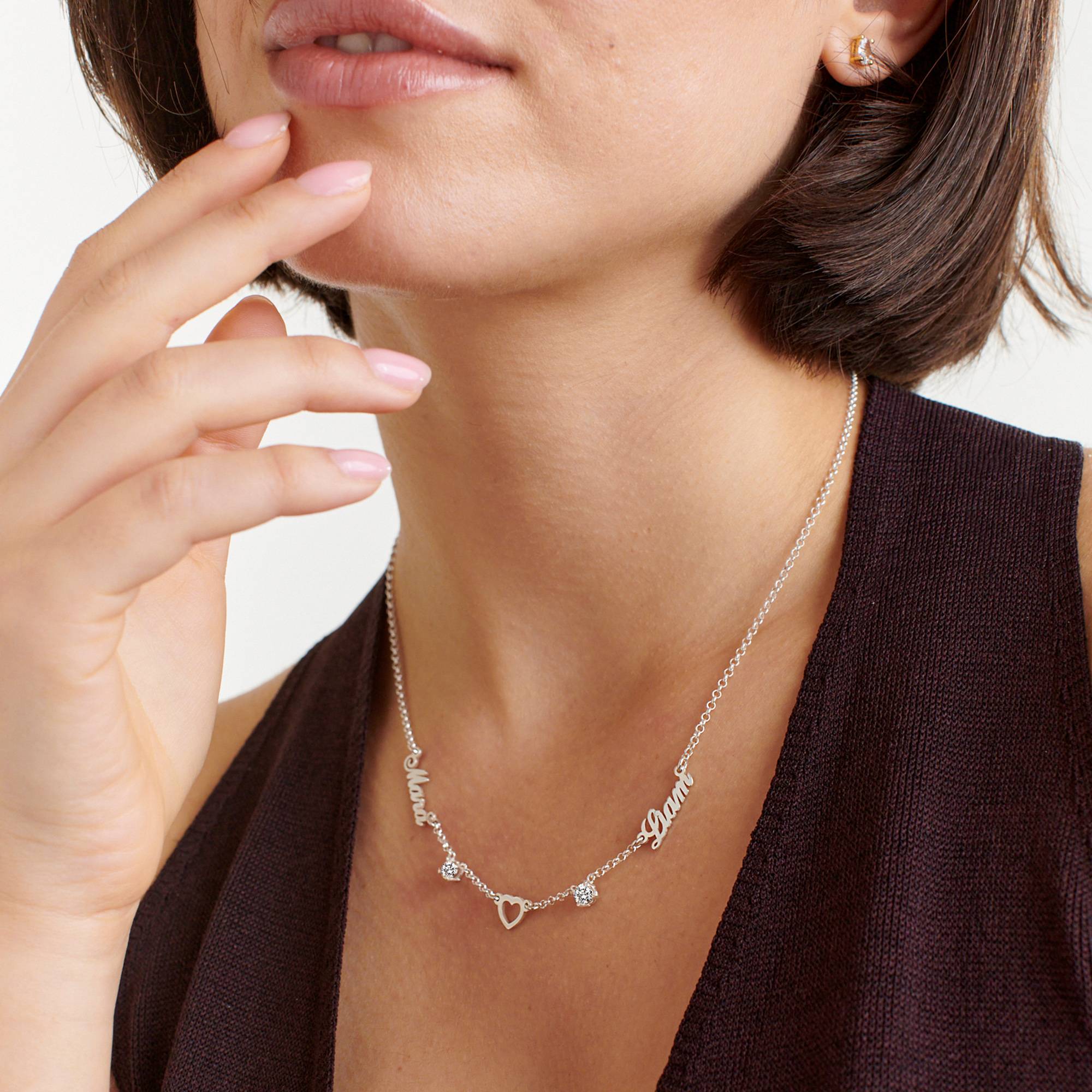 Collar con Nombre y Corazón Lovers con 0.6ct Diamantes en Plata Esterlina-3 foto de producto