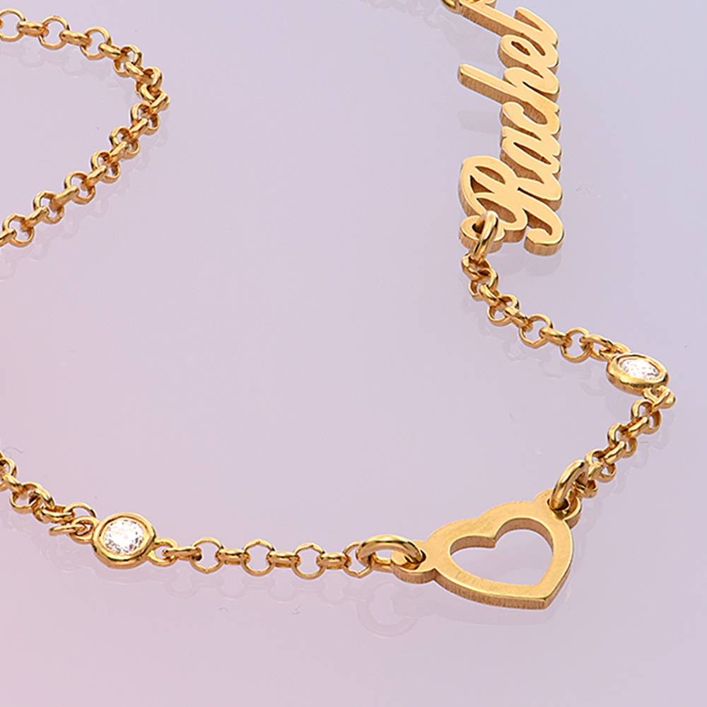 Collar con Nombre y Corazón Lovers con 0.05ct Diamantes en Oro Sólido 14K-4 foto de producto