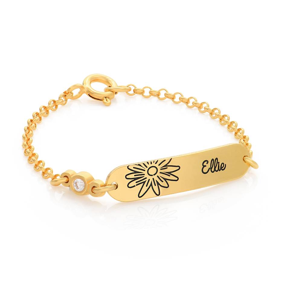 Pulsera Lyla con Nombre de Bebé con Flor y Piedra de Nacimiento en Chapa de Oro-1 Pulsera Lyla con Nombre de Bebé con Flor y Piedra de Nacimiento en Chapa de Oro-1 foto de producto