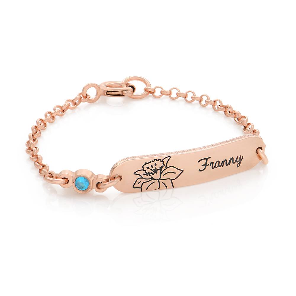 Pulsera Lyla con Nombre de Bebé con Flor y Piedra de Nacimiento en Chapa de Oro Rosa-1 Pulsera Lyla con Nombre de Bebé con Flor y Piedra de Nacimiento en Chapa de Oro Rosa-1 foto de producto