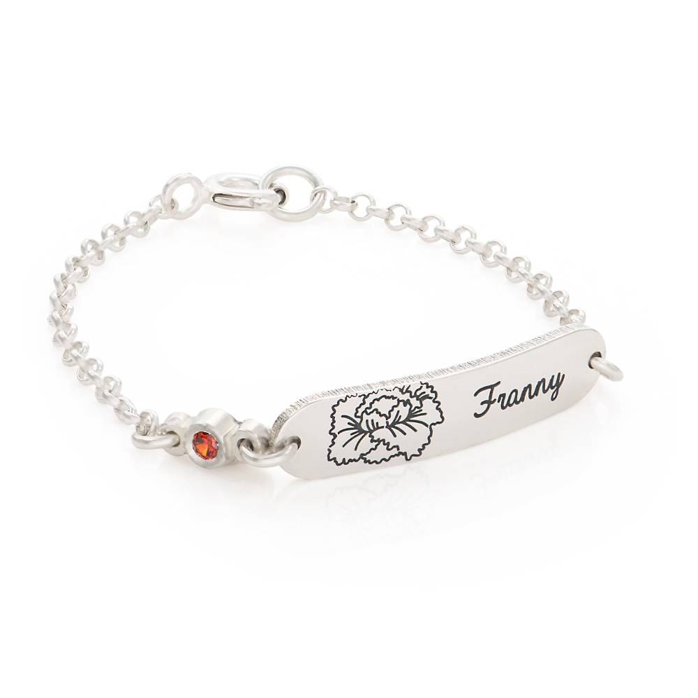 Pulsera Lyla con Nombre de Bebé con Flor y Piedra de Nacimiento en Plata Esterlina-2 foto de producto