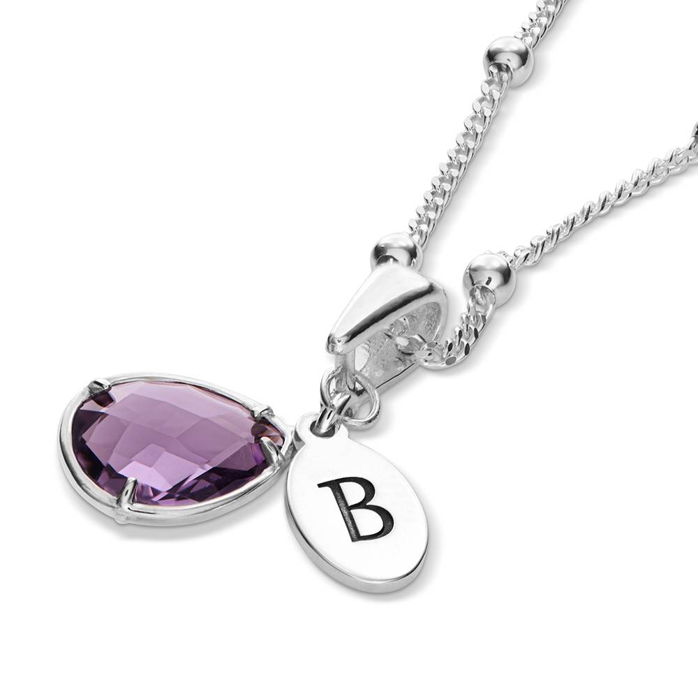 Collar de Caída Iniciales con Piedra de Nacimiento Marlotte en Plata-2 Collar de Caída Iniciales con Piedra de Nacimiento Marlotte en Plata-2 foto de producto