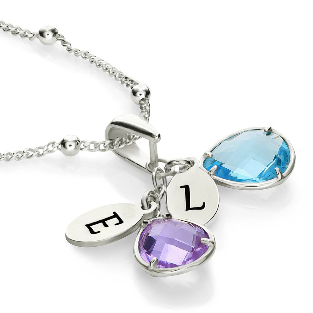 Collar de Caída Iniciales con Piedra de Nacimiento Marlotte en Plata-3 Collar de Caída Iniciales con Piedra de Nacimiento Marlotte en Plata-3 foto de producto