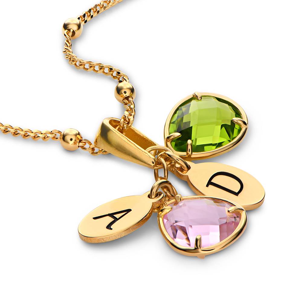 Collar de Caída Iniciales con Piedra de Nacimiento Marlotte en Baño de Oro-2 Collar de Caída Iniciales con Piedra de Nacimiento Marlotte en Baño de Oro-2 foto de producto