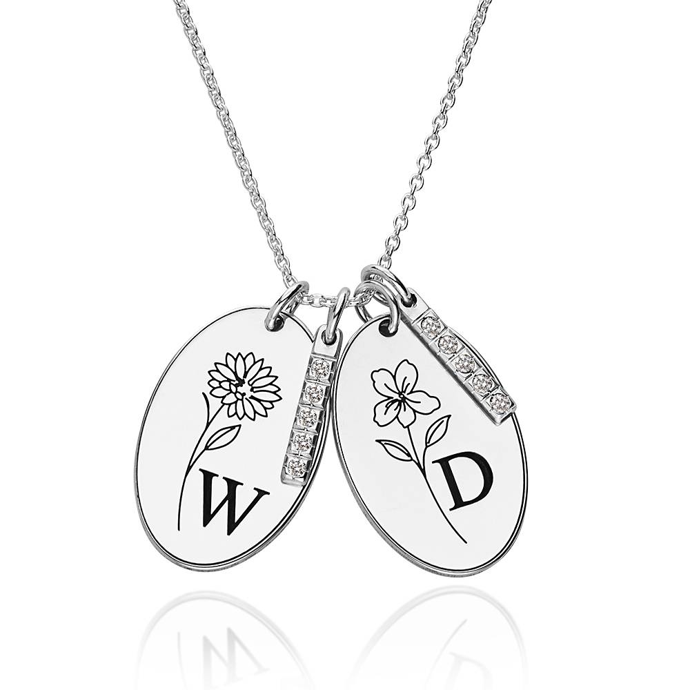 Collar con Inicial y Flor de Nacimiento Grabados y Piedras en Plata-1 Collar con Inicial y Flor de Nacimiento Grabados y Piedras en Plata-1 foto de producto