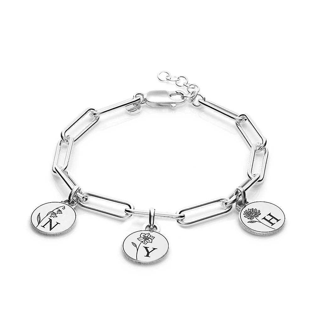 Pulsera con Iniciales y Flores de Nacimiento en Plata-1 foto de producto