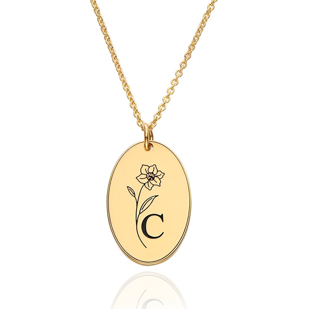 Collar con Inicial y Flor de Nacimiento Grabados en Vermeil de Oro-7 Collar con Inicial y Flor de Nacimiento Grabados en Vermeil de Oro-7 foto de producto