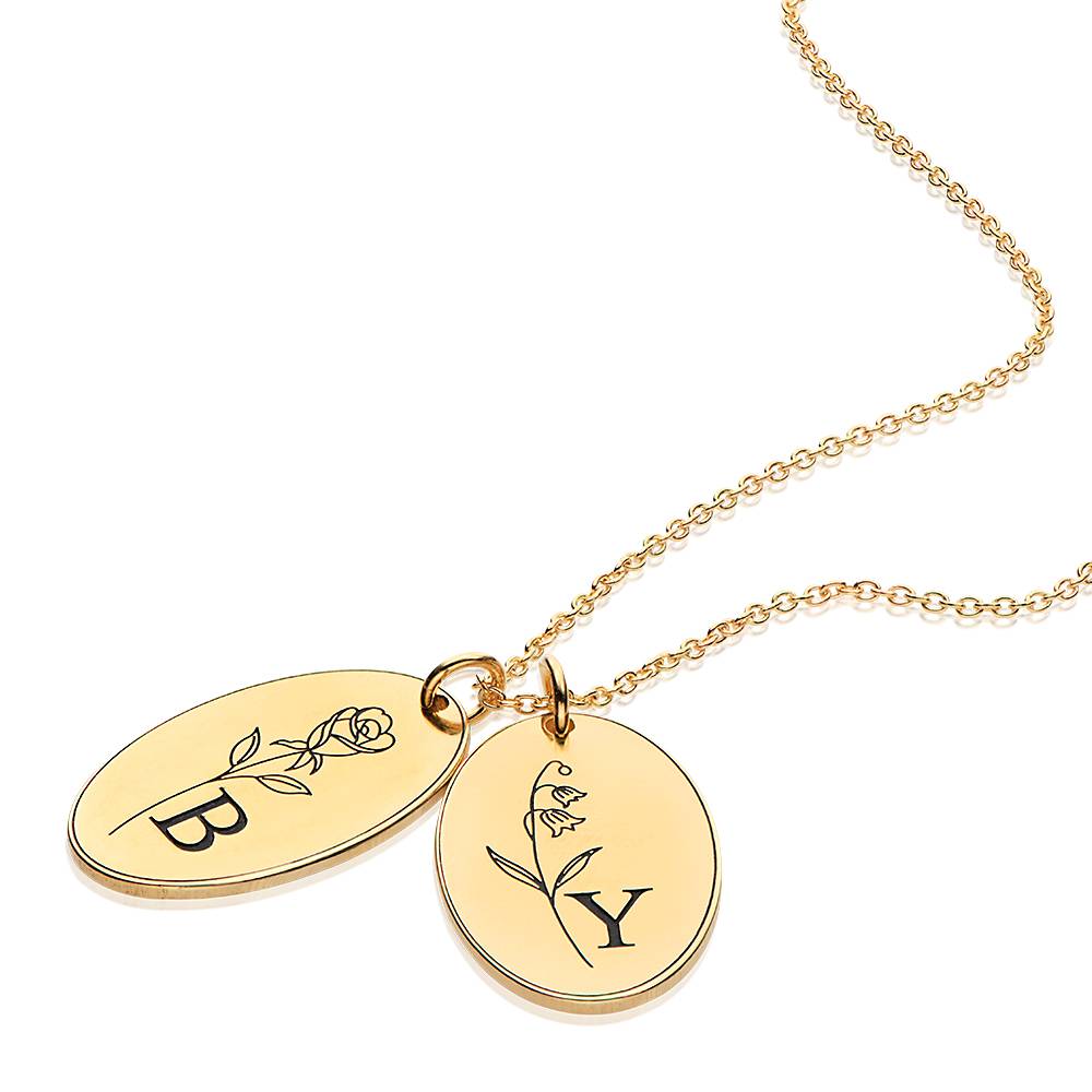Collar con Inicial y Flor de Nacimiento Grabados en Vermeil de Oro-2 Collar con Inicial y Flor de Nacimiento Grabados en Vermeil de Oro-2 foto de producto