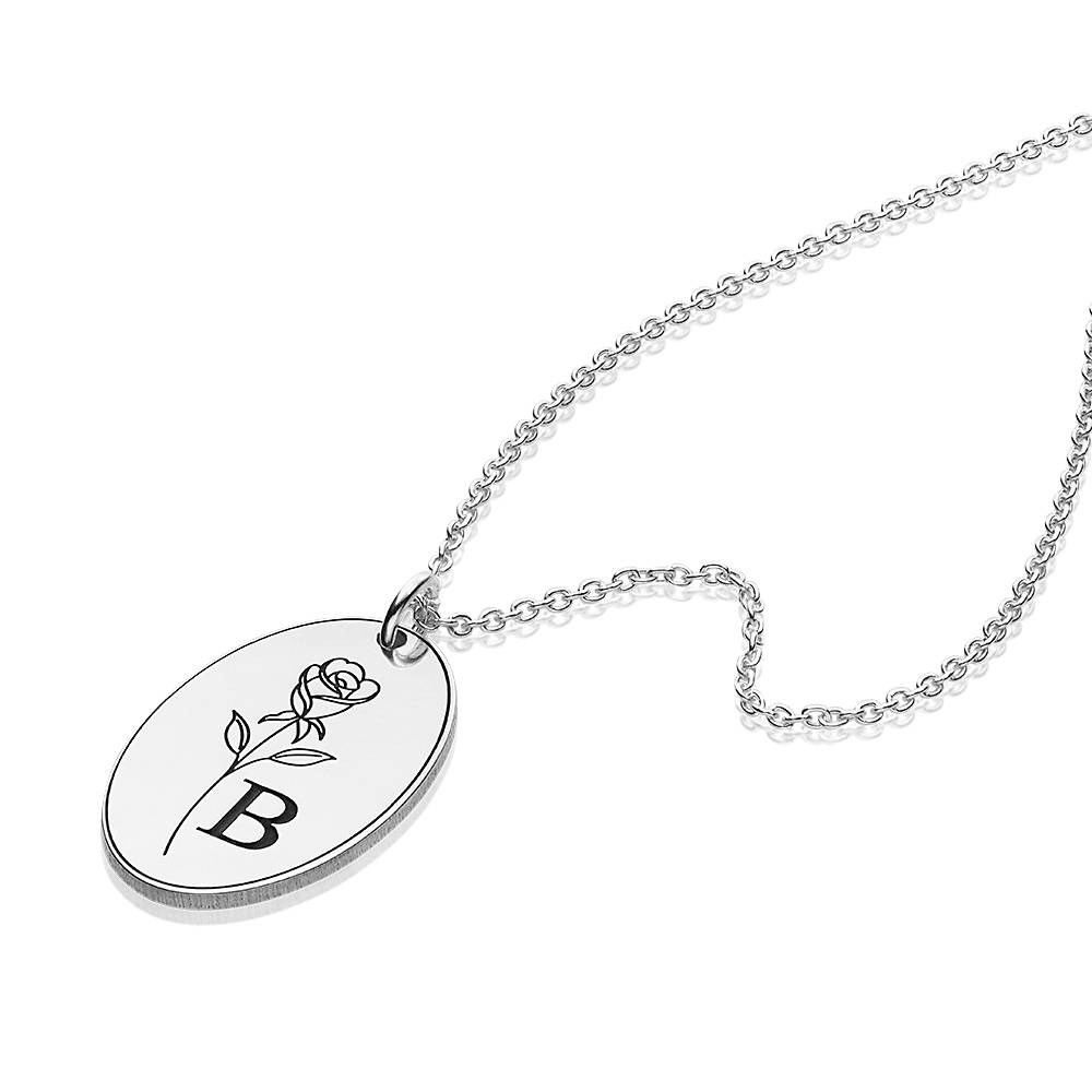 Collar con Inicial y Flor de Nacimiento Grabados en Plata Esterlina-5 Collar con Inicial y Flor de Nacimiento Grabados en Plata Esterlina-5 foto de producto