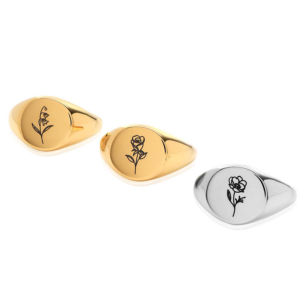 Anillo Sello con Flor de Nacimiento en Chapa de Oro-6 Anillo Sello con Flor de Nacimiento en Chapa de Oro-6 foto de producto
