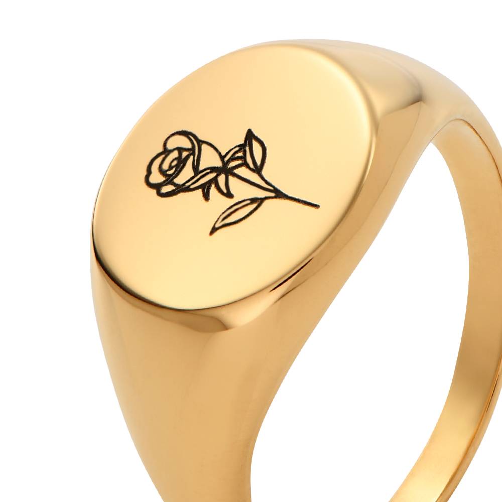 Anillo Sello con Flor de Nacimiento en Chapa de Oro-1 Anillo Sello con Flor de Nacimiento en Chapa de Oro-1 foto de producto
