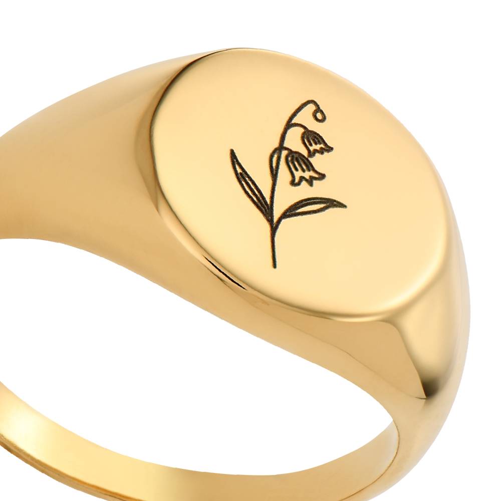 Anillo Sello con Flor de Nacimiento en Vermeil de Oro-1 Anillo Sello con Flor de Nacimiento en Vermeil de Oro-1 foto de producto