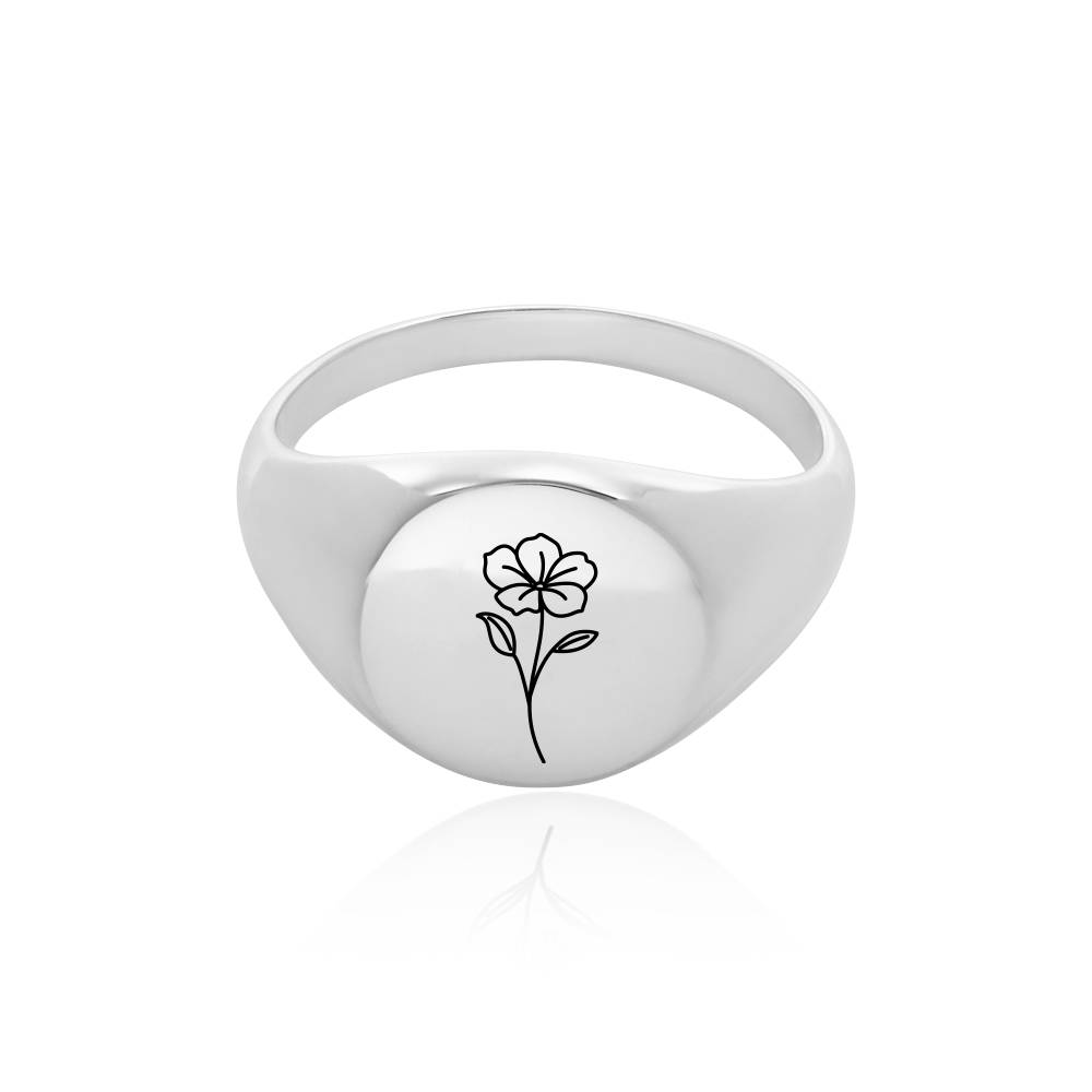 Anillo Sello con Flor de Nacimiento en Plata Esterlina-5 Anillo Sello con Flor de Nacimiento en Plata Esterlina-5 foto de producto