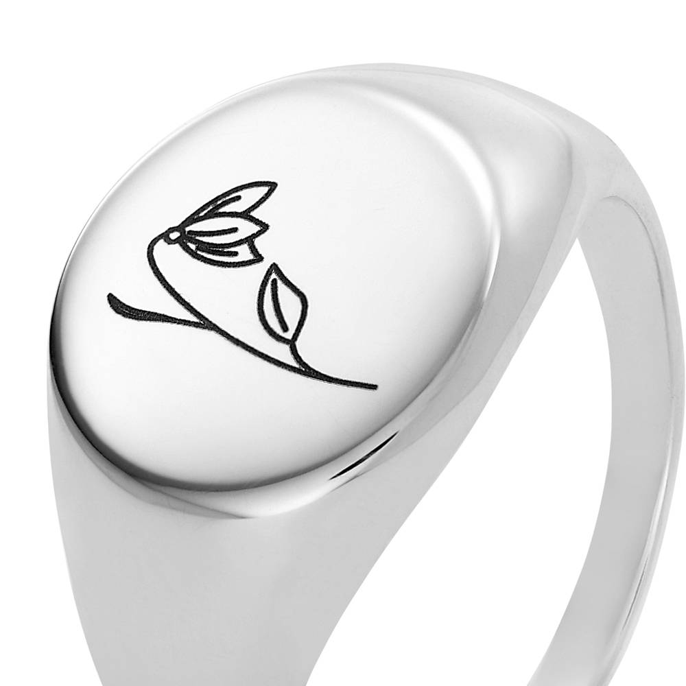 Anillo Sello con Flor de Nacimiento en Plata Esterlina-6 Anillo Sello con Flor de Nacimiento en Plata Esterlina-6 foto de producto