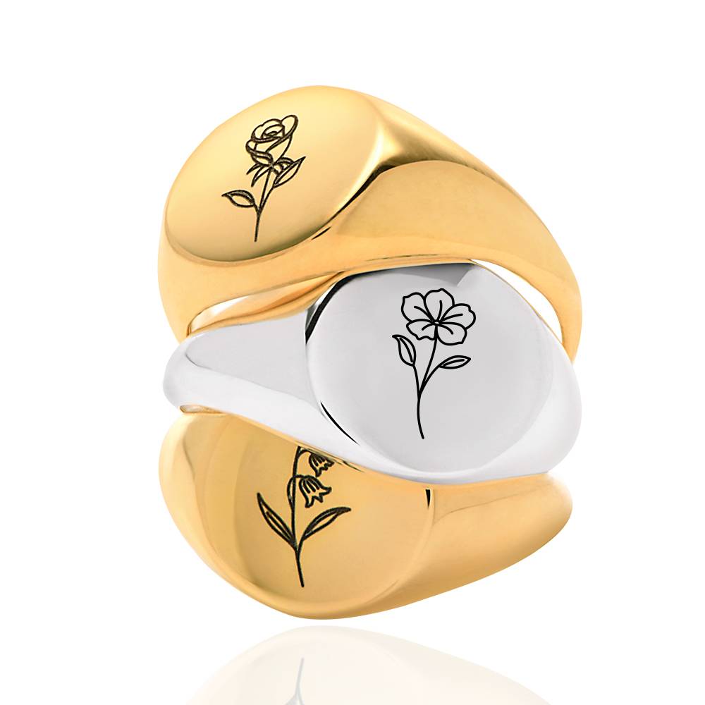 Anillo Sello con Flor de Nacimiento en Plata Esterlina-1 Anillo Sello con Flor de Nacimiento en Plata Esterlina-1 foto de producto
