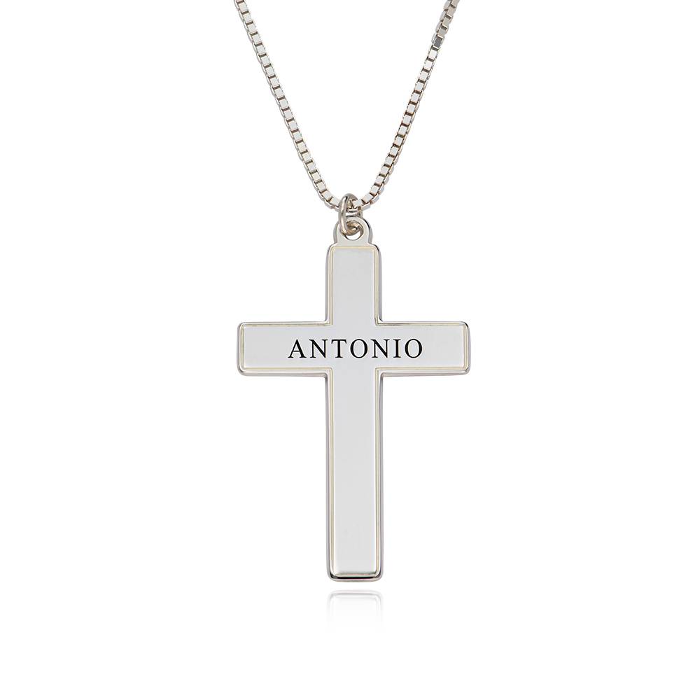 Collar de Cruz Grabado para Hombre en Plata-1 foto de producto