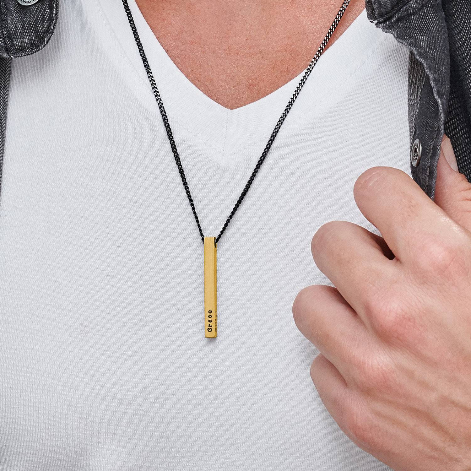 Collar de Barra en 3D para Hombre en Baño de Oro-5 foto de producto