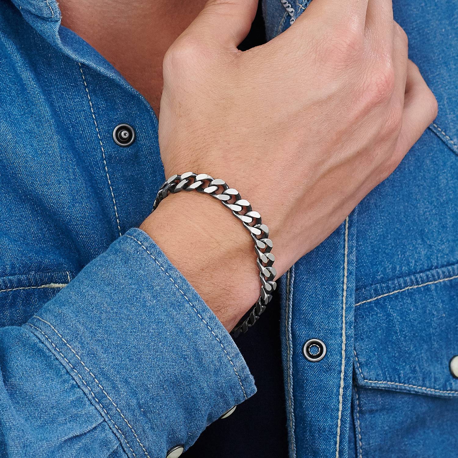 Pulsera de Cadena Acera para Hombre en Plata Esterlina-3 foto de producto