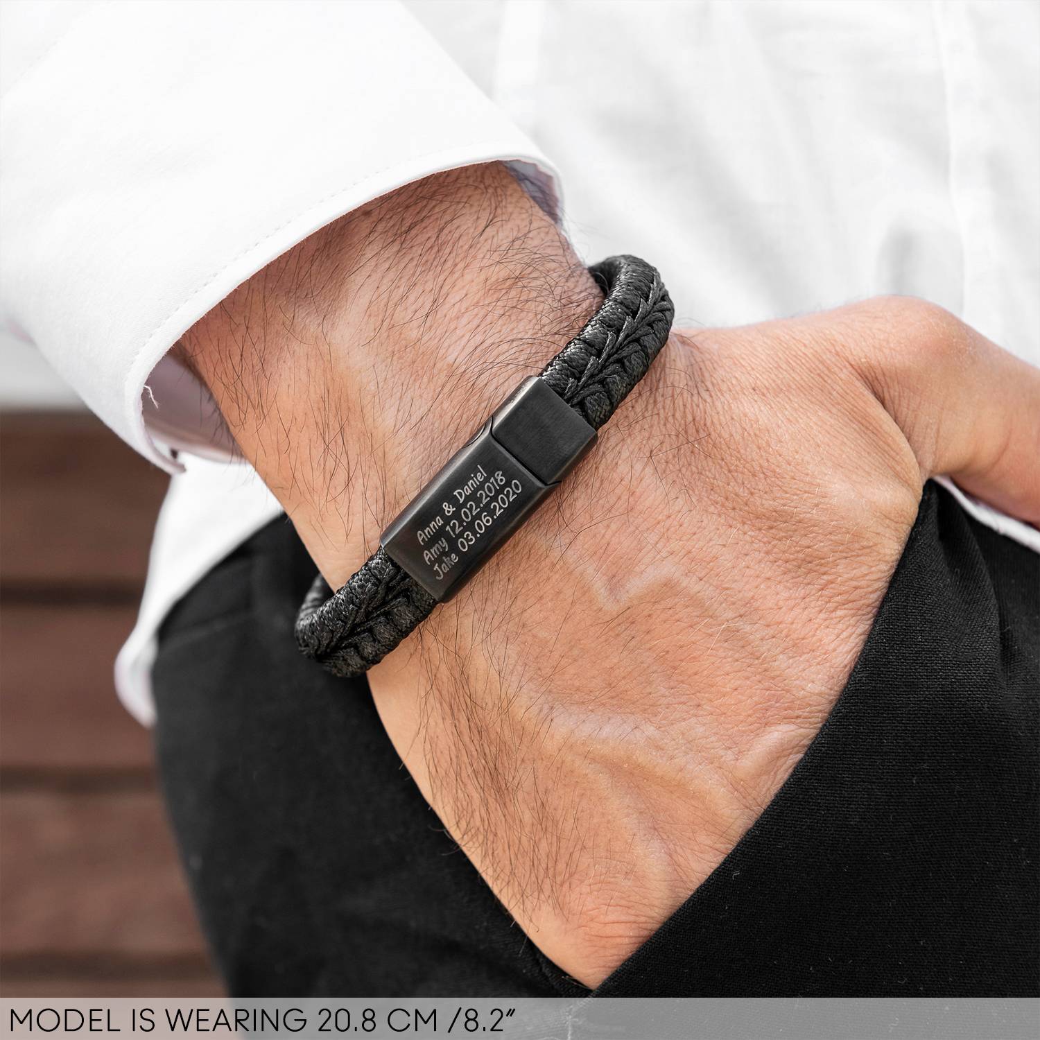 Pulsera de Cuero Negro Toronto para Hombres con Broche en Negro-4 foto de producto