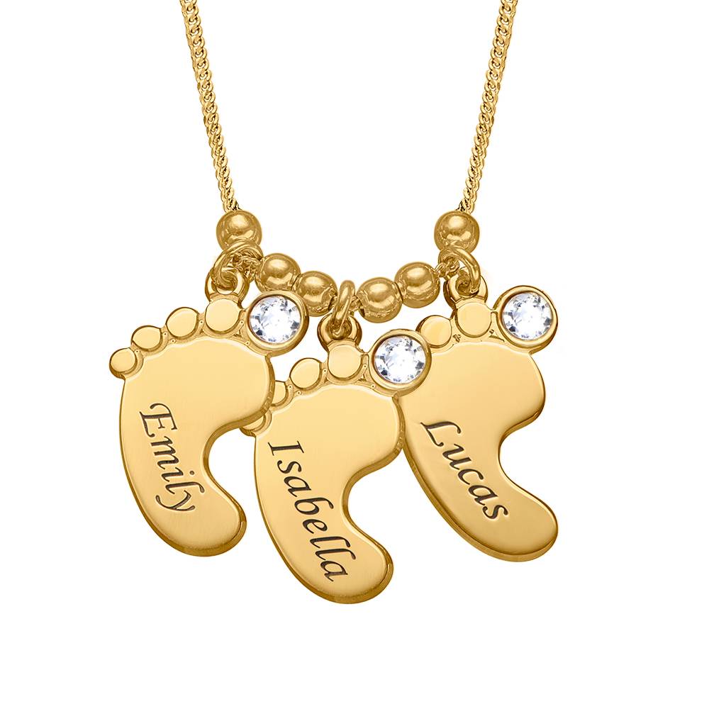 Joyería de Mamá – Collar Piecitos de Bebé con Piedras de Nacimiento en Vermeil de Oro-2 foto de producto