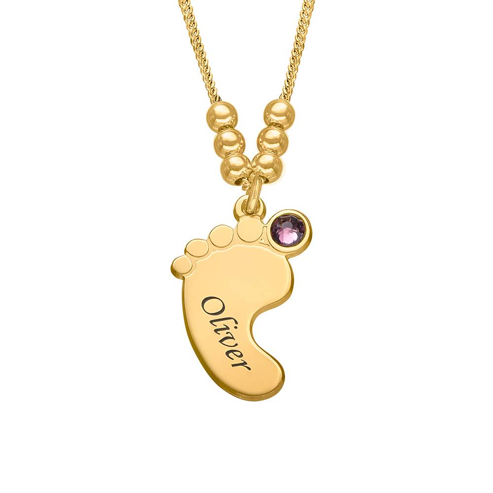 Joyería de Mamá – Collar Piecitos de Bebé con Piedras de Nacimiento en Vermeil de Oro-4 foto de producto