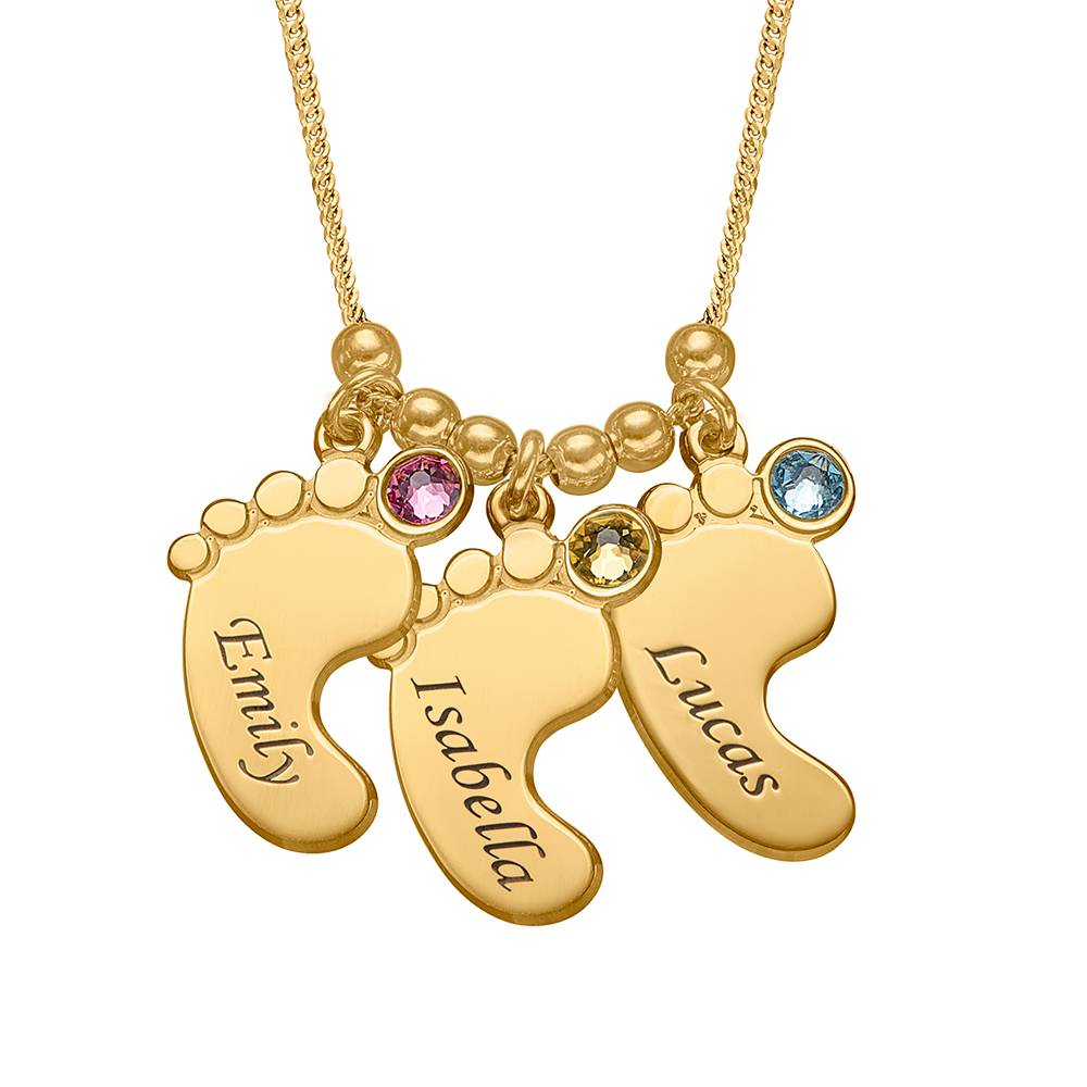 Joyería de Mamá – Collar Piecitos de Bebé con Piedras de Nacimiento en Vermeil de Oro-1 foto de producto